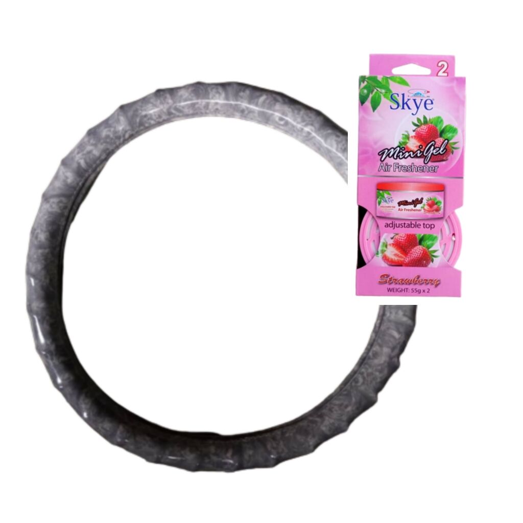 Ash Car Universal Steering Wheel Cover & Strawberry Minigel Air Freshener - Image 1