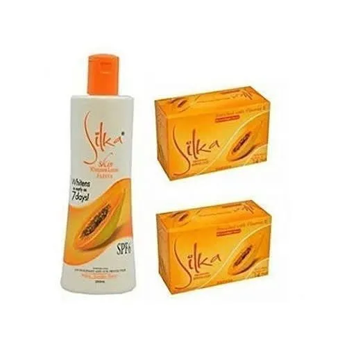 1 (54) Silka Papaya Skin Whitening Soap(2 Pieces) & Lotion - Image 1