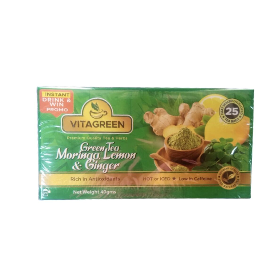 Vitagreen Green Gea With Moringa Lemon And Ginger - 40g (25 Tea Bags) - Image 1