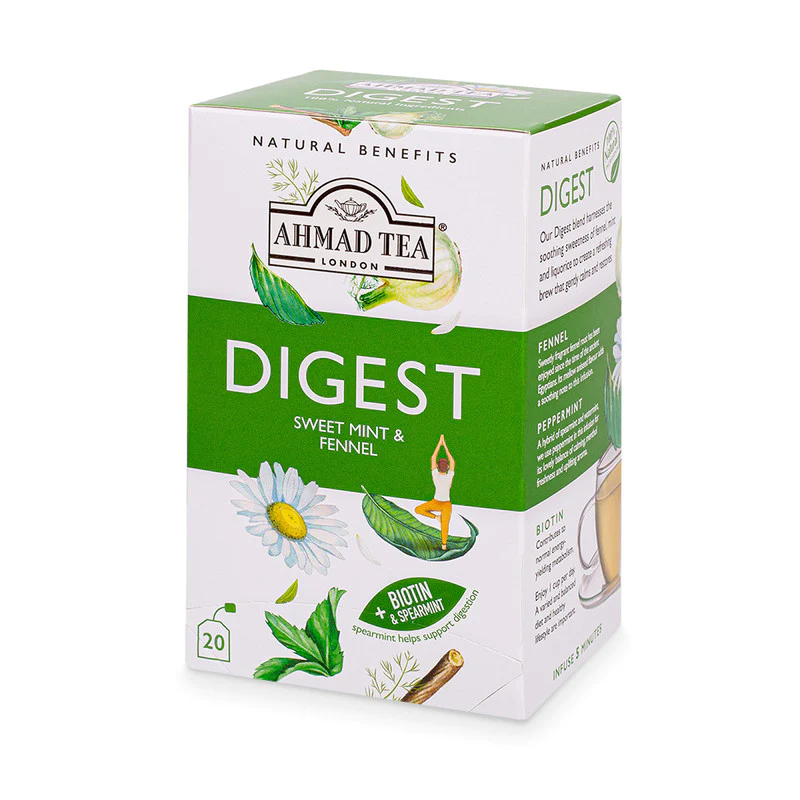 Ahmad Tea Digest With Sweet Mint & Fennel + Biotin Spearmint - 20 Foil Teabags - Image 1