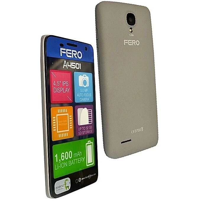 Fero A4501 4.5-Inch IPS LCD (1GB RAM, 8 GB ROM) Android 6.0 Marshmallow, 5MP + 2MP Smartphone - Grey - Image 1
