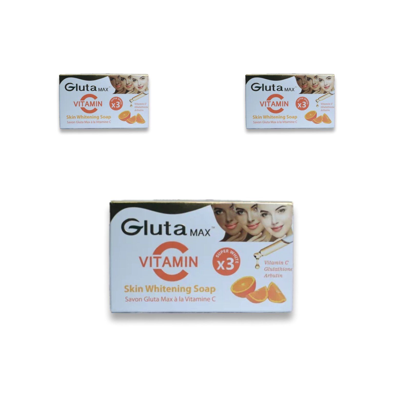 Gluta Max Vitamin C Skin Whitening Soap Super White X3 - 180g X 3 Pieces - Image 1