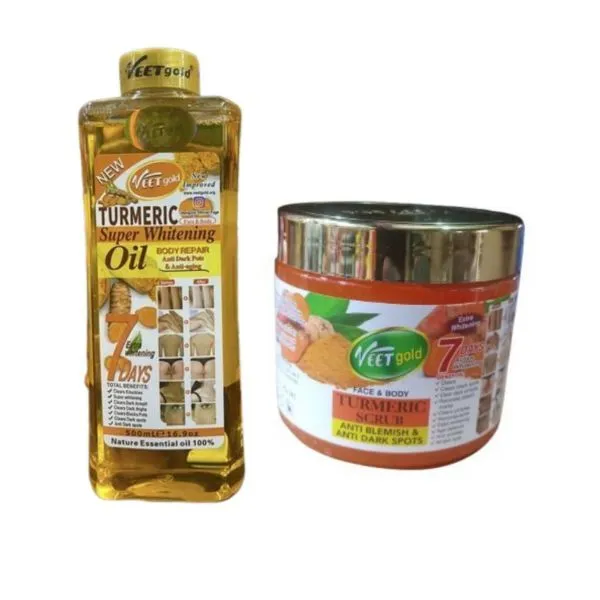 Veet Gold Face & Body Turmeric Scrub Anti Blemish & Anti Dark Spots And Turmeric Oil 500ml - Image 1