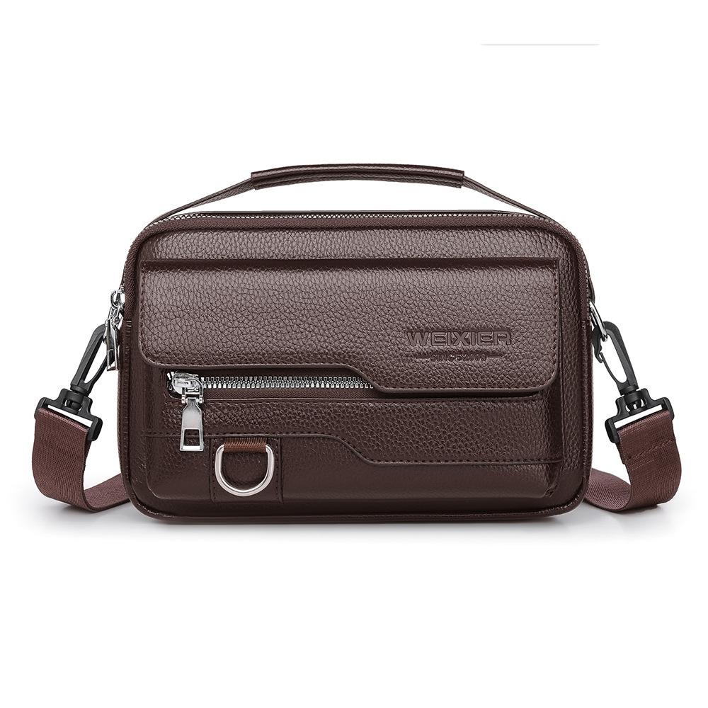 D823 Men's Bag High Quality Leather Fashion Casual Men's Shoulder Bag Zipper Waterproof Chest Bag Brown