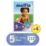 Molfix ComfortFix Diapers, Size 5 (X 4) (Total 112 Count)