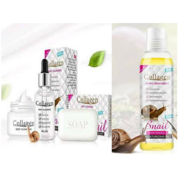 Collagen Deep 4 in 1 Cleansing Snail White Serum + Face Cream + Face Serum + Bath Soap - Image 2