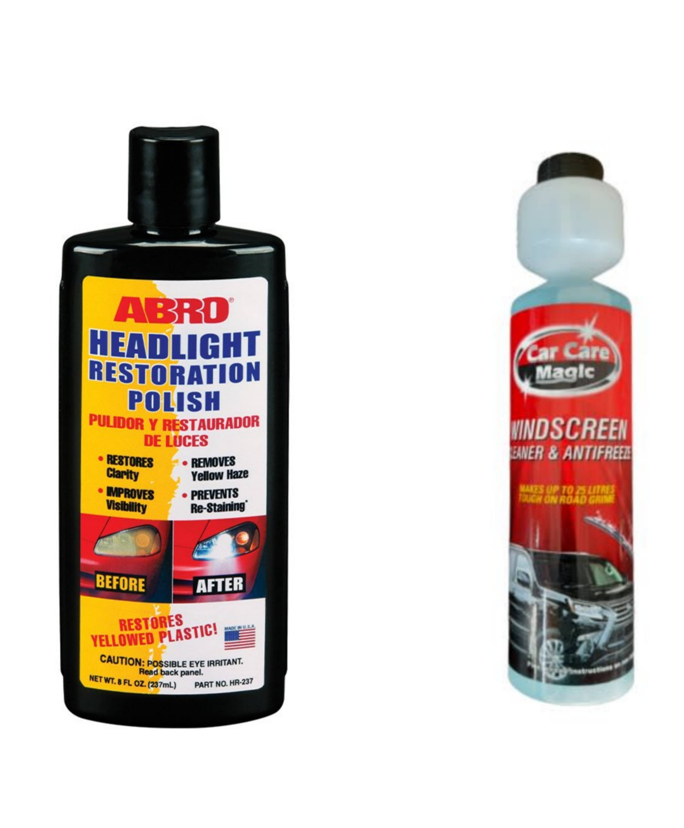 Abro Headlight Polish 237ml & Car Care Magic Windscreen Washer Main
