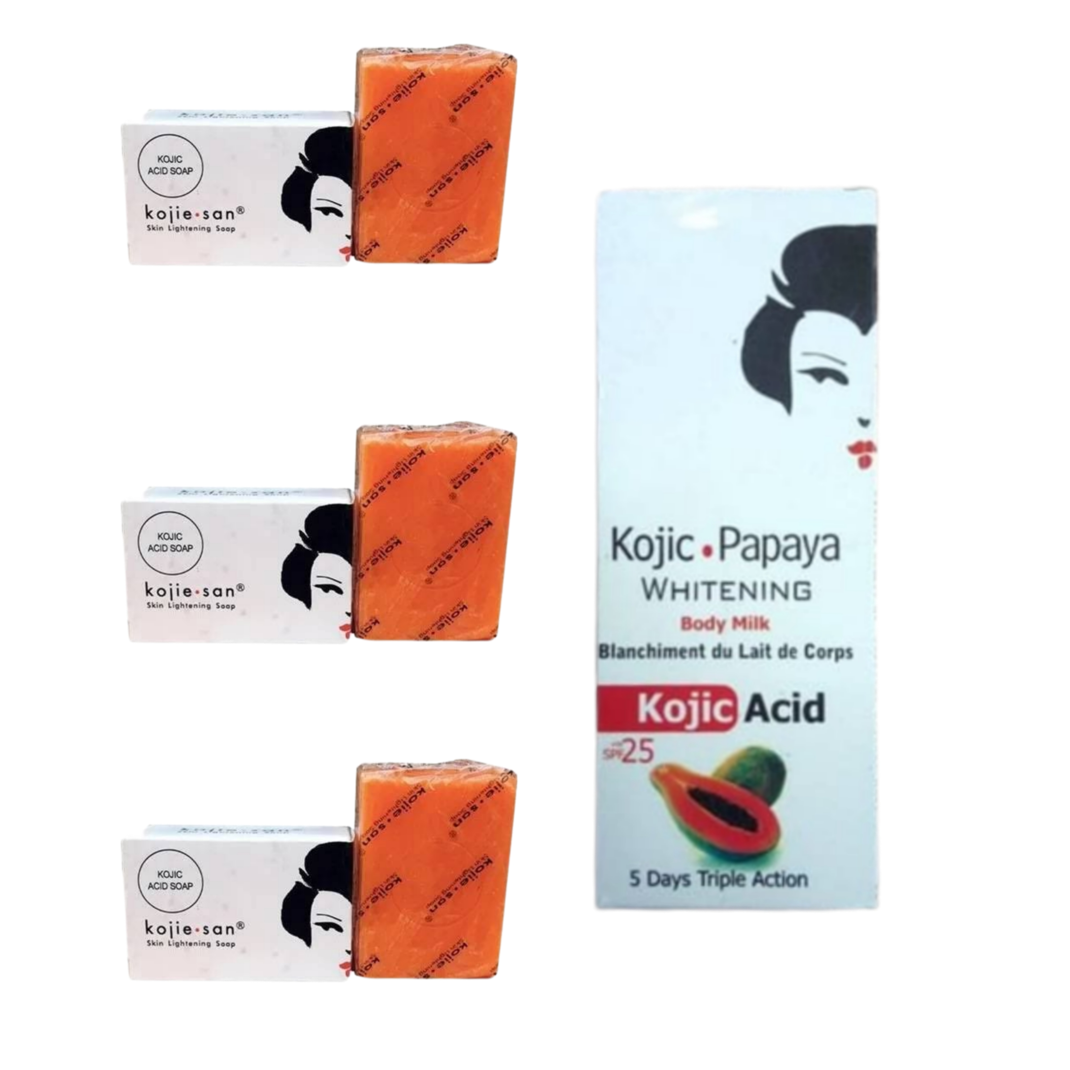 Kojie San Kojic Acid Soap 3pcs  Papaya Lotion – Main Market Online