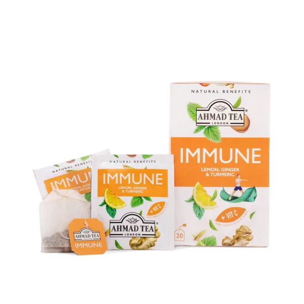 Ahmad Tea Immune Herbal Tea With Lemon, Ginger & Turmeric + Vitamin C - 20 Foil Teabags - Image 2