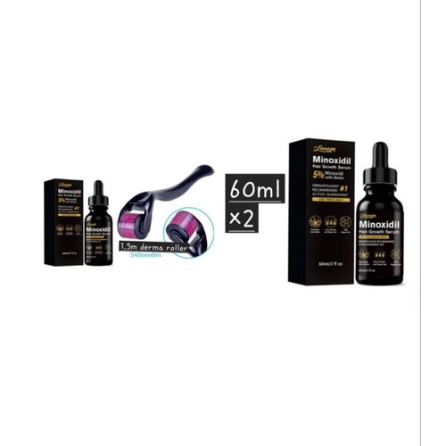 Minoxidil Hair Growth 5% Biotin 60ml ×2 + 1.5m Derma Roller