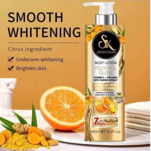 DUCHESS GLOW BODY LOTION YOUTHFUL GLOW VITAMIN C + COLLAGEN WITH TUMERIC EXTRACT PREMIUM SKIN BRIGHTENING SUPER HYDRATING DARK SPOTS & SCAR