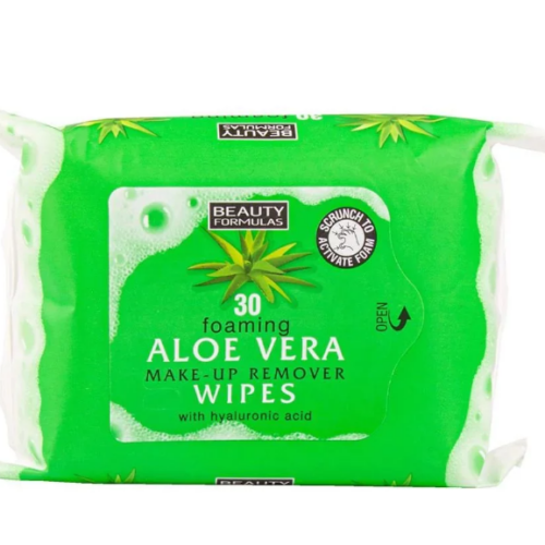Foaming aloe vera make up remover wipes