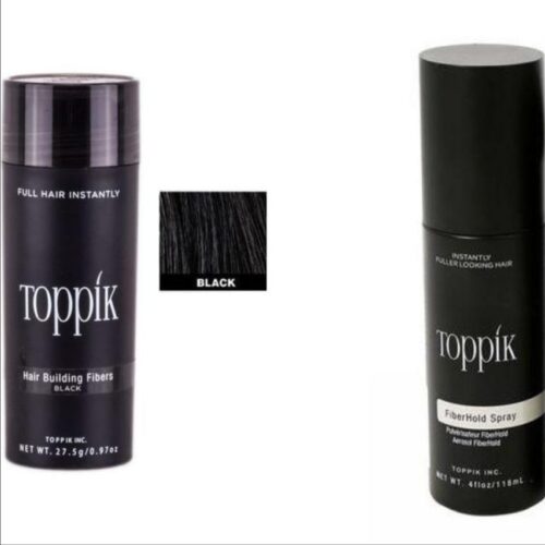 Black hair fiber & black hold spray