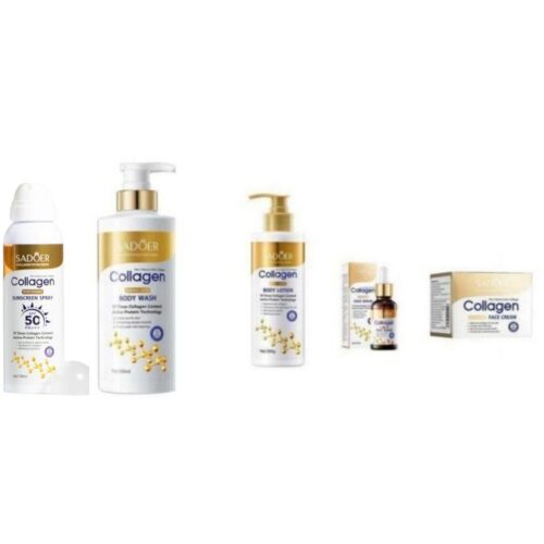 Collagen sunspray, body wash, lotion, serum & cream