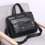 WEIXIER Casual PU Leather Shoulder Bags briefcase messenger bag For 14'' laptop black