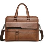 Casual Leather Shoulder Bags Briefcase Messenger Bag For 14'' Laptop Light Brown