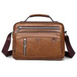 Men Handbag Leather Crossbody Bags Multi-pocket Light Brown
