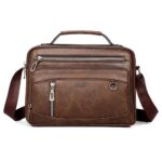 Men Handbag Leather Crossbody Bags Multi-pocket Dark Brown