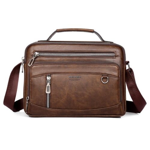 Men Handbag Leather Crossbody Bags Multi-pocket Dark Brown