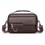 D823 Men's Bag High Quality Leather Fashion Casual Men's Shoulder Bag Zipper Waterproof Chest Bag Brown