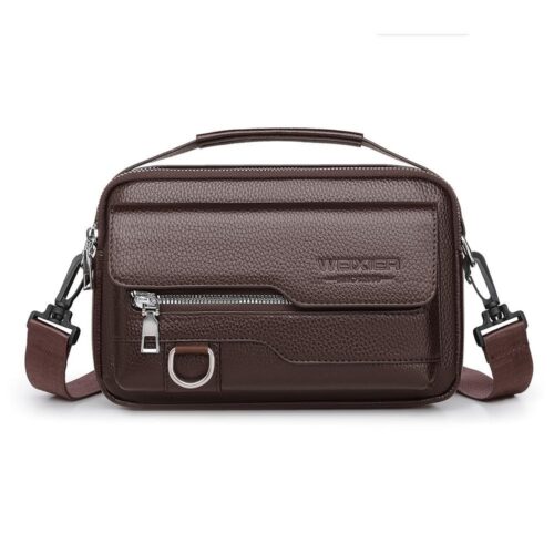 D823 Men's Bag High Quality Leather Fashion Casual Men's Shoulder Bag Zipper Waterproof Chest Bag Brown