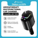 STARLIGHT Aromatherapy Car Charger Roof 6-In-1 Retractable Cable Car Charger, Fast USB Car Chargers with Perfume Diffuser, LED Star Light & Air Purifier